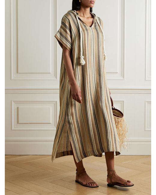 Lisa Marie Fernandez Natural Hooded Striped Linen-blend Kaftan