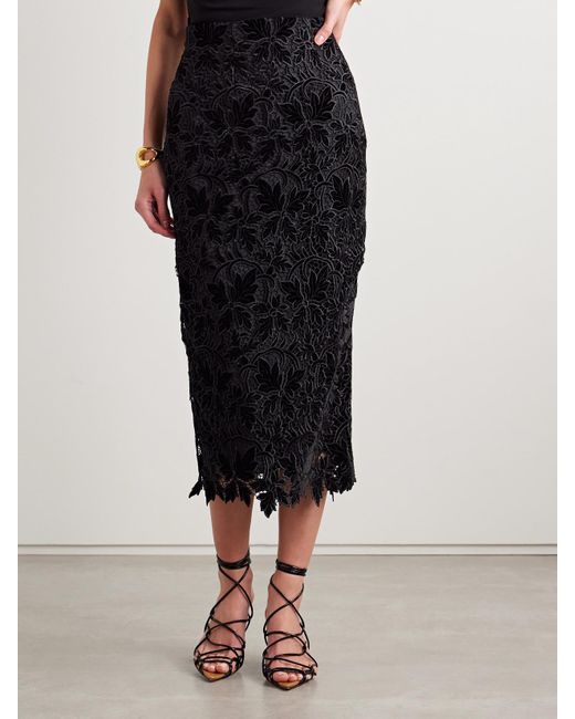 Cara Cara Black Sienna Velvet-Guipure Lace Midi Skirt