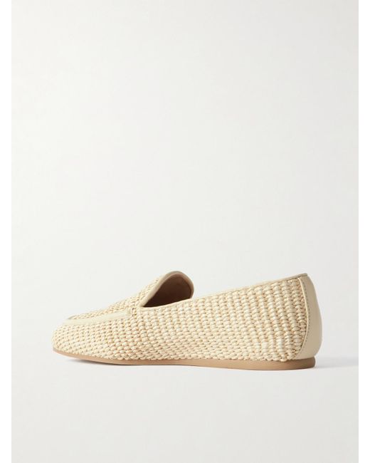 Stuart Weitzman Natural Lee Leather-Trimmed Raffia Loafers