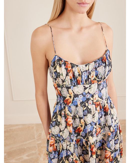 Doen White Benoit Tiered Gathered Floral-Print Ramie Midi Dress