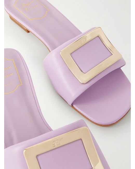 Roger Vivier Pink 20 Buckled Padded-Leather Mules