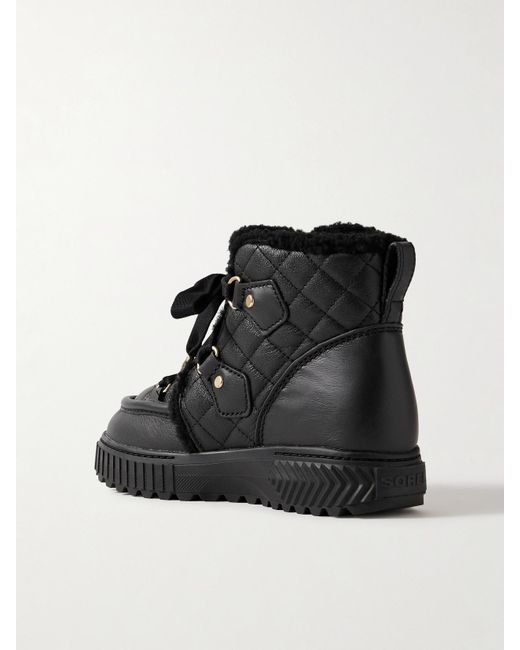 Sorel Black One Alpine Lux Fleece-Lined Quilted Leather Ankle Boots