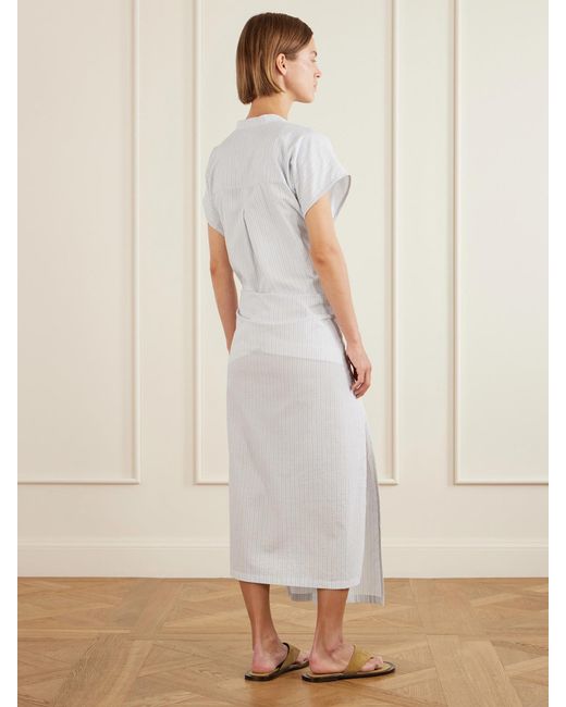 Totême White Twist-Front Striped Cotton-Poplin Maxi Shirt Dress