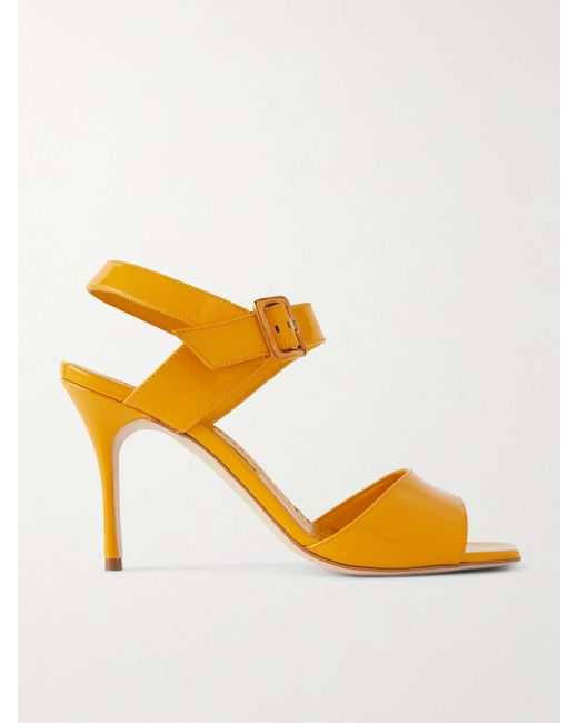 Manolo Blahnik Metallic Fairu 90 Patent-Leather Sandals