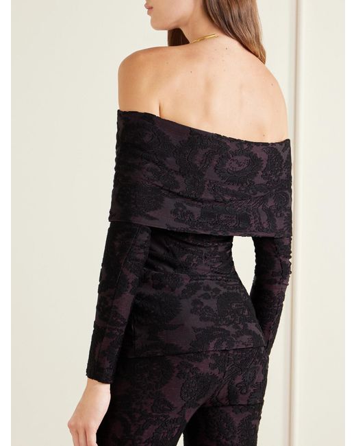 Etro Black Off-The-Shoulder Paisley-Jacquard Chenille-Trimmed Jersey Top