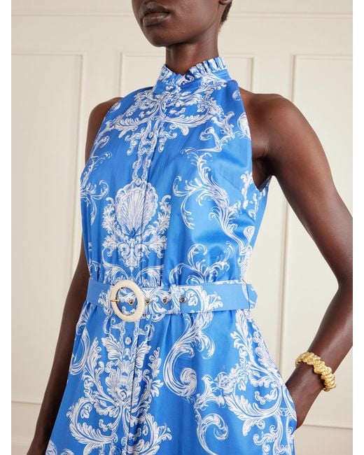 Borgo De Nor Blue Biba Floral-Printed Cotton Maxi Dress