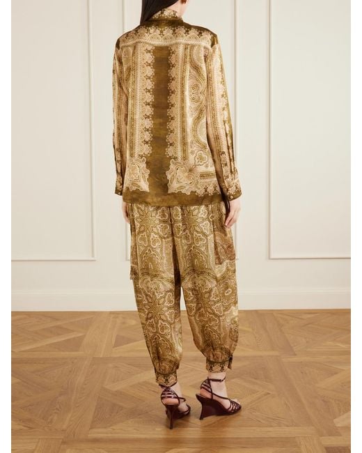 Zimmermann Metallic Luna Printed Silk-Satin Shirt