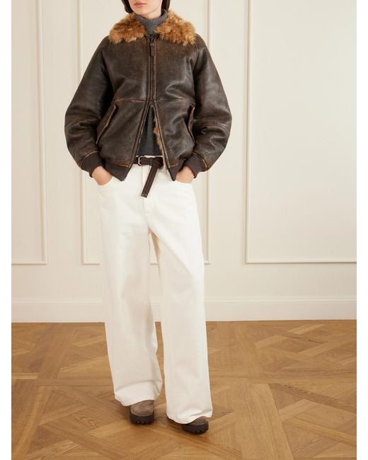 Brunello Cucinelli Brown Shearling-Trimmed Leather Jacket