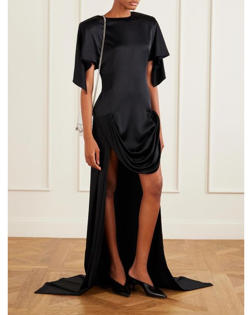 Stella McCartney Black Gathered Satin Mini Dress