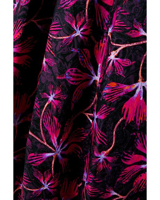 Ulla Johnson Purple Mimi Midikleid Aus Baumwollpopeline Mit Blumenprint Und Raffungen