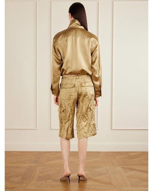 Aflalo Natural Bromer Crinkled-Satin Straight-Leg Shorts