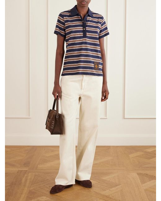 Moncler Blue Logo-Appliquéd Striped Cotton Polo Shirt