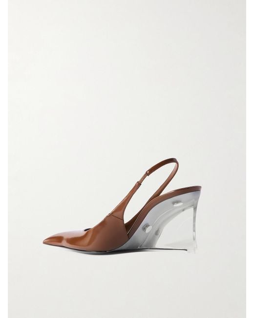 Saint Laurent White Miller Slingback-Pumps Aus Lackleder Mit Keilabsatz