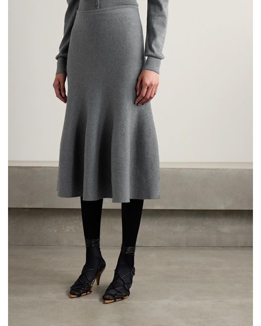 Khaite Gray Odil Wool-Blend Midi Skirt