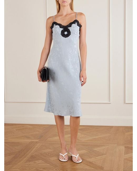 Maison Mayle Blue Pina Lace-Trimmed Silk-Crepe De Chine Midi Dress