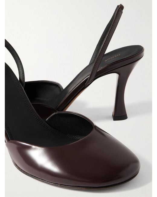 Neous White Baten Glossed-Leather Slingback Pumps