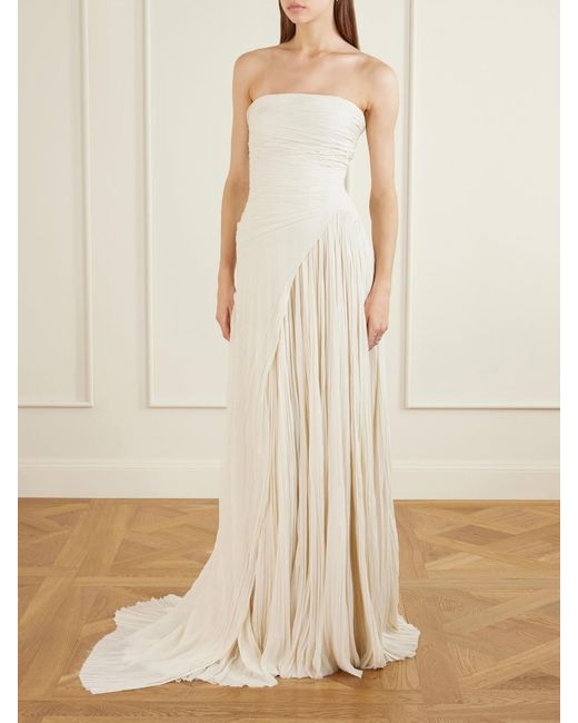 Marmar Halim White Pleated Crepe De Chine Gown