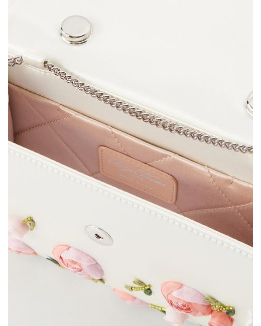 Roger Vivier Gray Floral-Appliquéd Embellished Satin Clutch