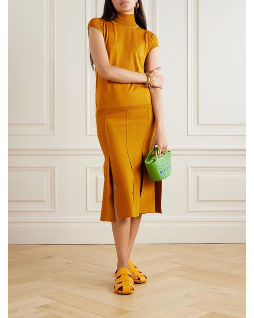Marni Yellow Midikleid Aus Einer Woll-Seidenmischung Mit Stehkragen