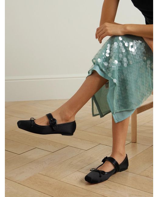 Christian Louboutin Black Mamastrapitina Leather-Trimmed Satin-Crepe Ballet Flats