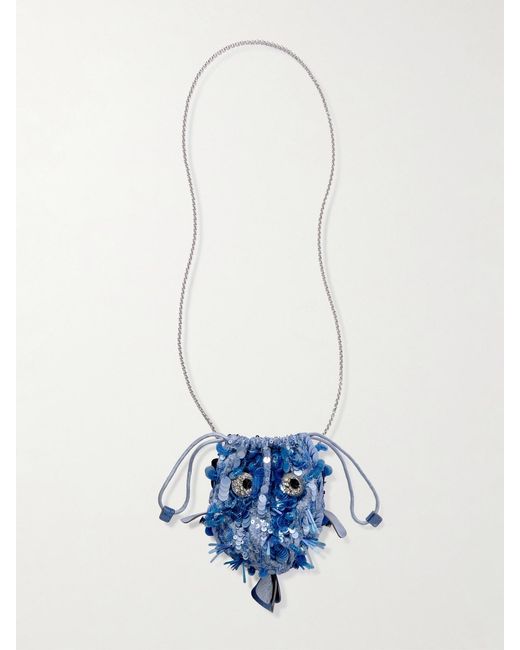 Anya Hindmarch White Blowfish Embellished Leather-Trimmed Satin Shoulder Bag