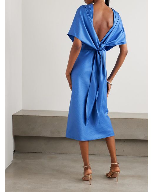 Abadia Blue Mira Layered Knotted Charmeuse Midi Dress