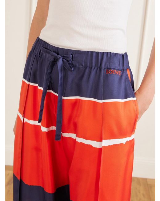 Loewe Red Printed Silk-Twill Wide-Leg Pants
