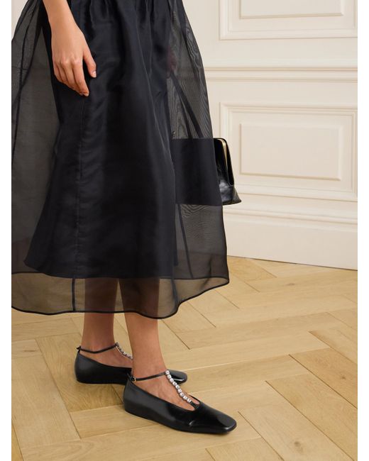 Jil Sander White Crystal-Embellished Leather Ballet Flats
