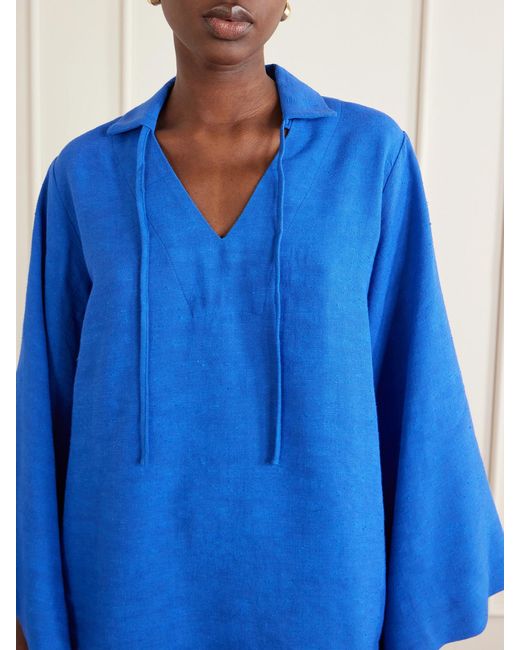 Lisa Marie Fernandez Blue Tie-Detailed Woven Tunic