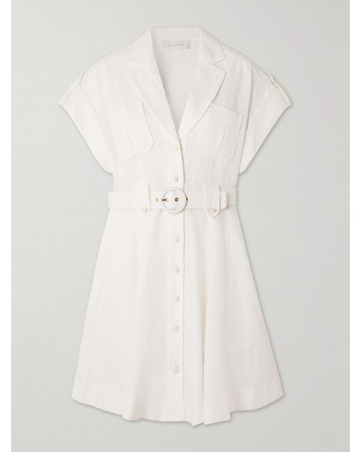 Zimmermann Natural Awaken Belted Linen Mini Shirt Dress