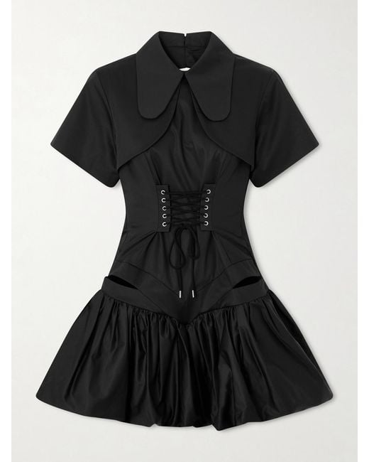 Tolu Coker Black Open-Back Pleated Cotton-Poplin Mini Corset Dress