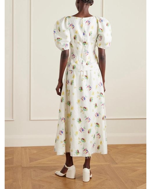 Gabriela Hearst Natural Ayelet Floral-Print Linen-Twill Blouse