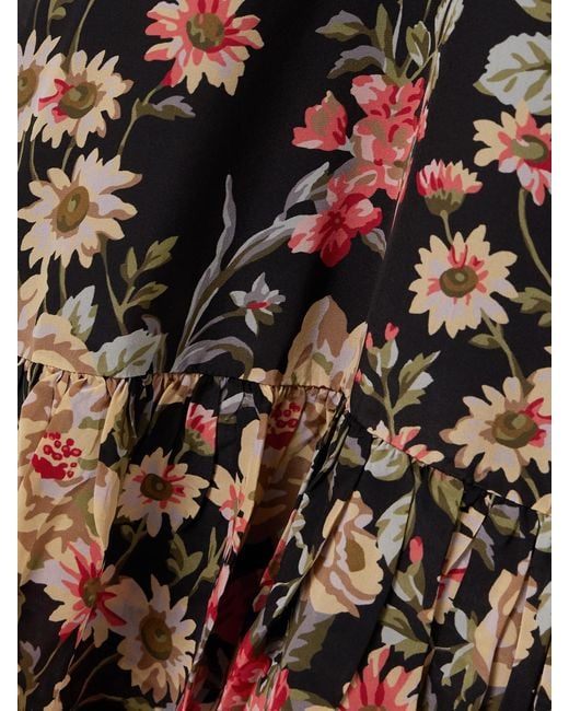 Sea Black Jolie Ruffled Floral-Print Crepe De Chine Midi Dress