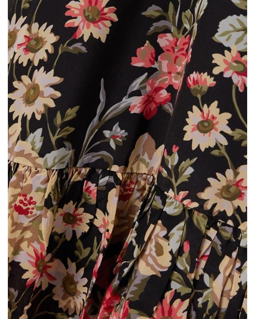 Sea Black Jolie Ruffled Floral-Print Crepe De Chine Midi Dress