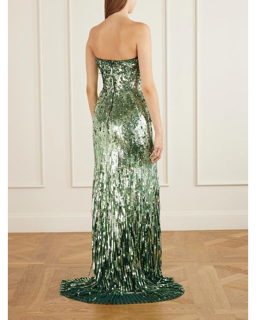 Jenny Packham Green Kimi Frayed Sequined Tulle Gown