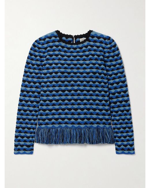 Escvdo Blue Profundo Oberteil Aus Gehäkelter Baumwolle Mit Fransen