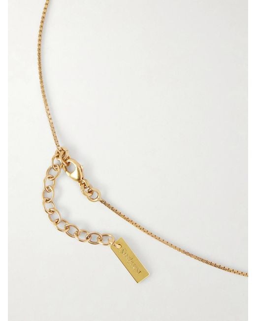 Saint Laurent White Tone And Enamel Necklace