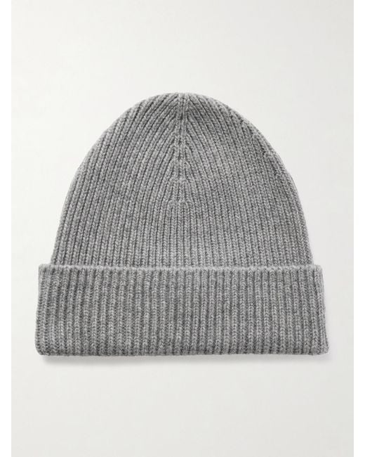 Johnstons Gray Ribbed Cashmere Beanie