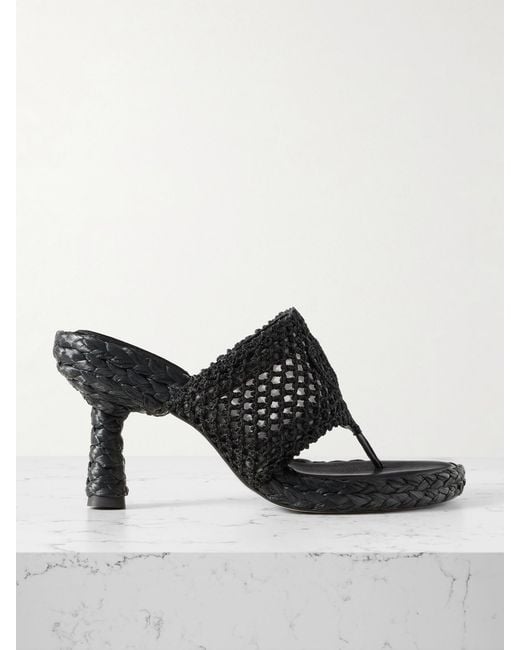 Chloé Black Isla Crocheted Raffia Mules