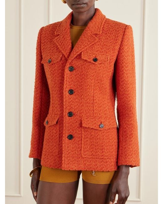 Saint Laurent Orange Wool-Blend Tweed Blazer