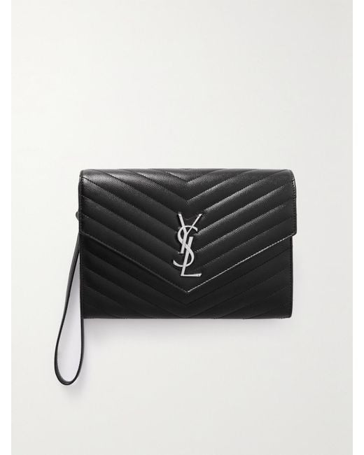 Saint Laurent Black Cassandre Matelassé Textured-Leather Pouch