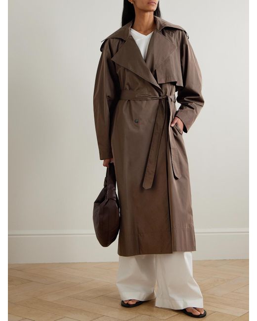 St. Agni Brown Double-Breasted Recycled-Taffeta Trench Coat