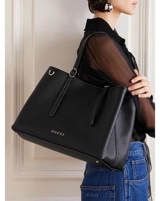 Gucci Black Gg Emblem Mittelgroße Tote Aus Leder