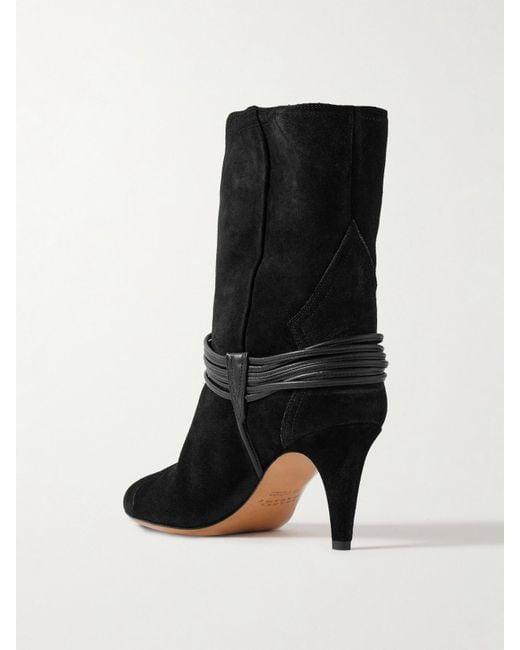 Isabel Marant Black Dytho Embellished Leather-Trimmed Suede Ankle Boots