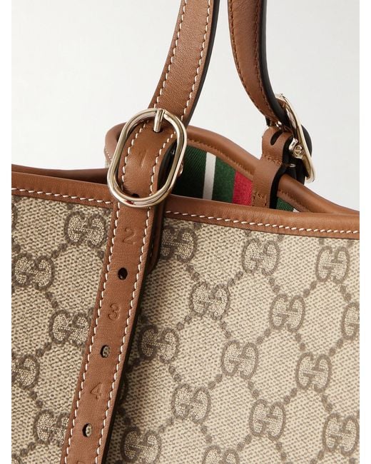 Gucci Natural Gg Emblem Leather-Trimmed Printed Coated-Canvas Tote