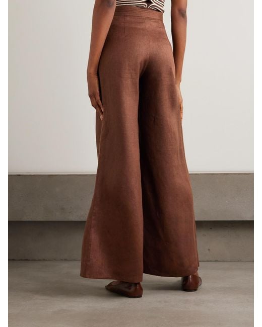 ANDRES OTALORA Brown Desperate Pleated Linen Wide-Leg Pants