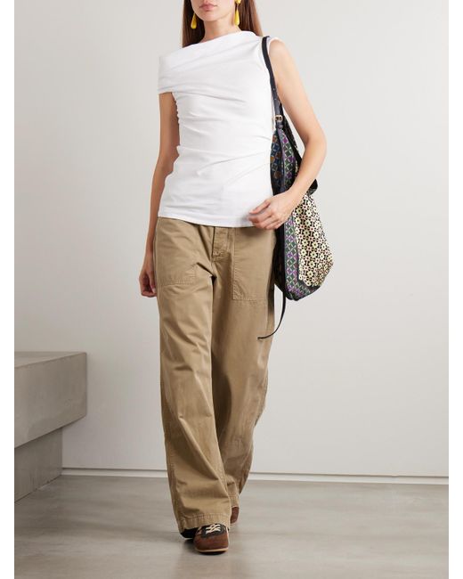 Dries Van Noten White Henray Asymmetrisches Oberteil Aus Baumwoll-Jersey Mit Raffungen