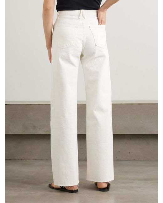 SLVRLAKE Denim White Grace Frayed High-Rise Wide-Leg Jeans