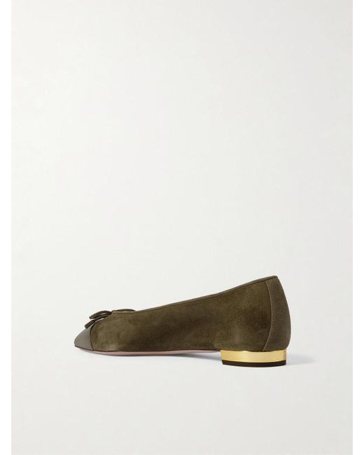 Aquazzura Green Gioia Zweifarbige Ballerinas Aus Veloursleder Mit Lederbesatz Und Schleife