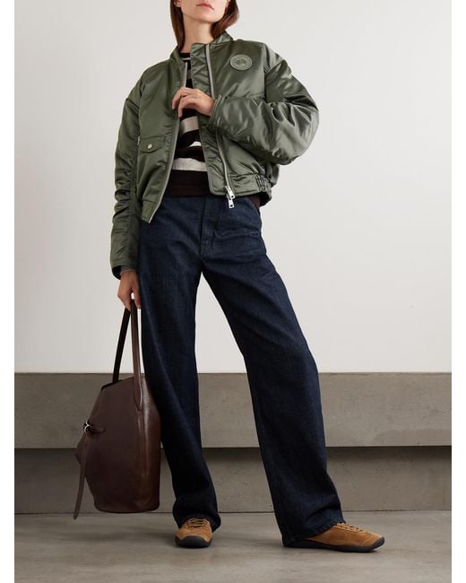 Canada Goose Green Jade Appliquéd Ruched Padded Satin Bomber Jacket